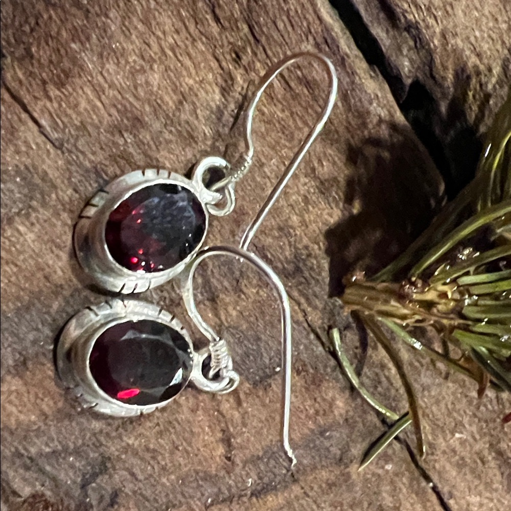 New Bali Deep Red Garnet  Earrings Hooks Drop Earrings  925 Sterling Faceted